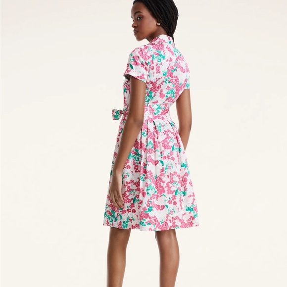 Brooks Brothers Shirt Dress Short Sleeve Cotton Pink Floral Pockets Sz 12 NEW - Picture 2 of 14